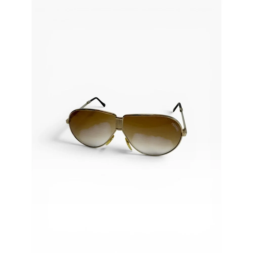 Ferrari Folding Aviator Sunglasses Mens Gold Brown Gradient Vintage Case